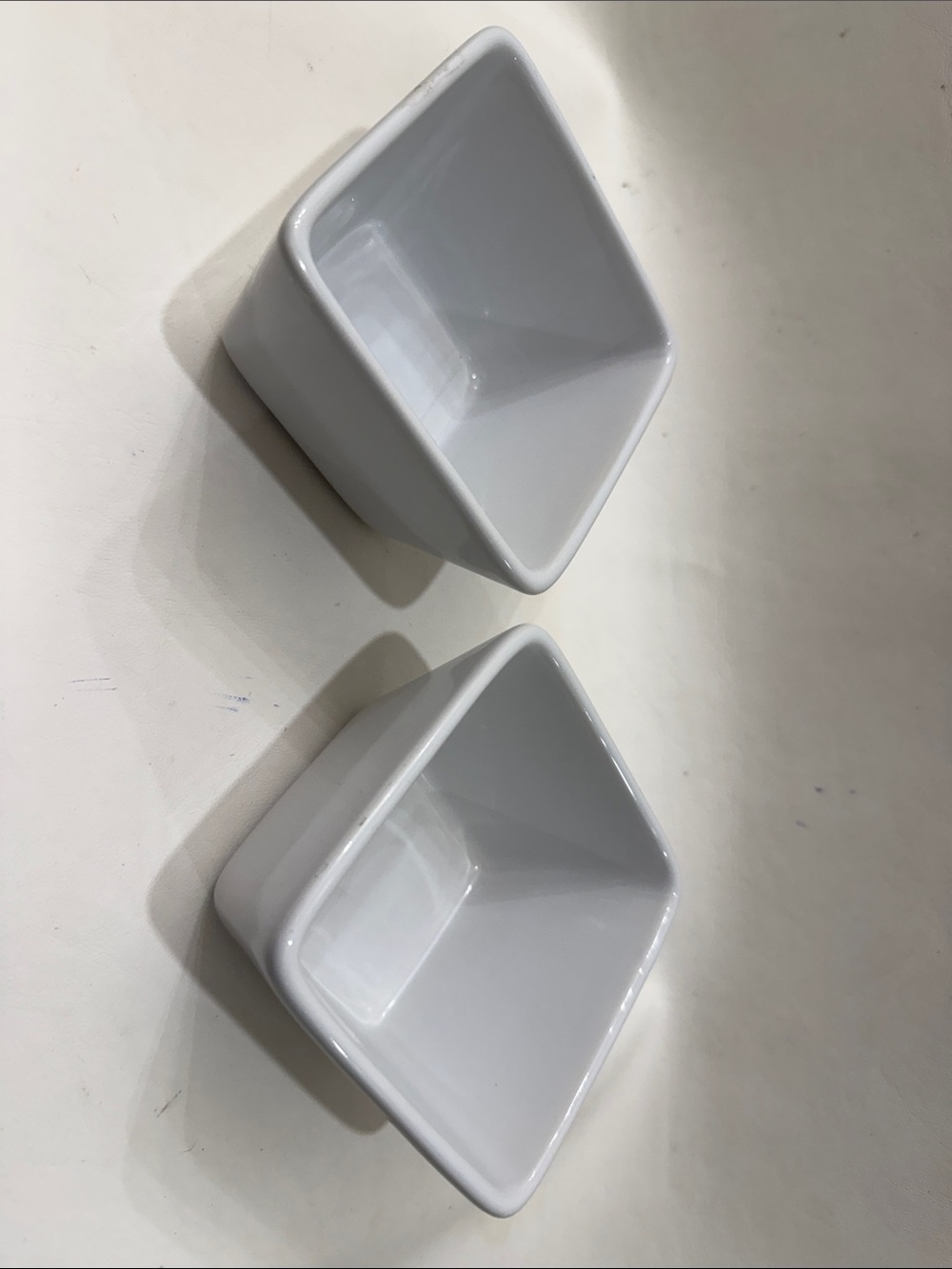 Pampered Chef White Square Ceramic 4 1/2 X 2 1/2 Square Bowls Ramekins Set of 2
